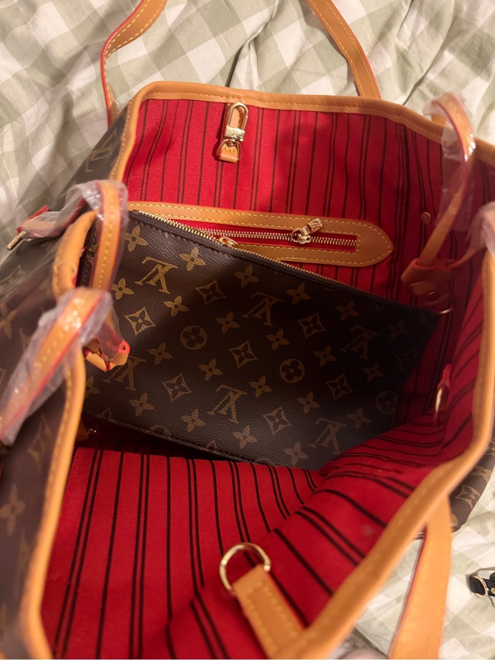 Brown Monogram Tote with Tan Trim - Picture 3 of 4
